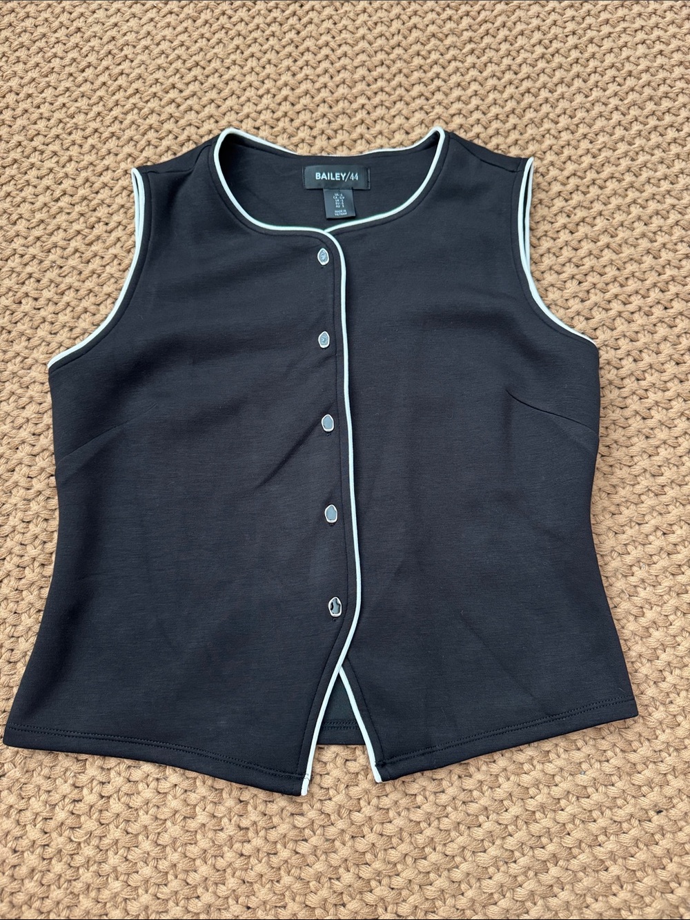 Bailey 44 Contrast Trim Button-Front Vest Black White Women’s Size Small